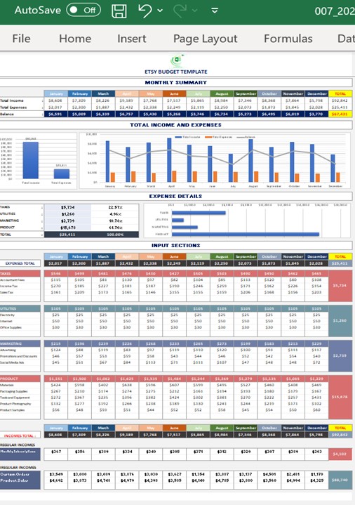 Etsy Budget Template